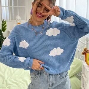 Blue 3-D Cloud Pattern Sweater